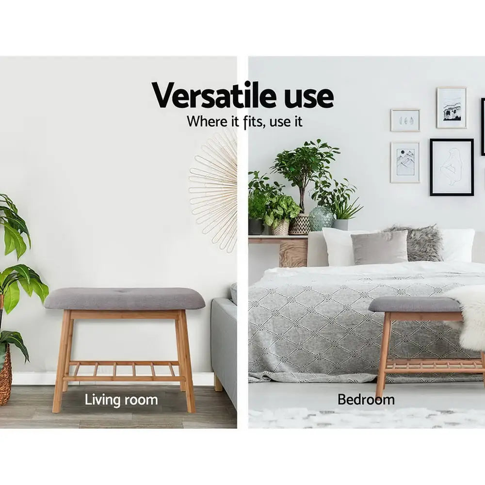 Artiss Shoe Rack Seat Bench Chair Shelf Organisers Bamboo Grey - Furniture > Living Room