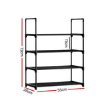 Artiss Shoe Rack Stackable Shelves 4 Tiers 55cm Shoes Storage Stand Black - Furniture > Living Room