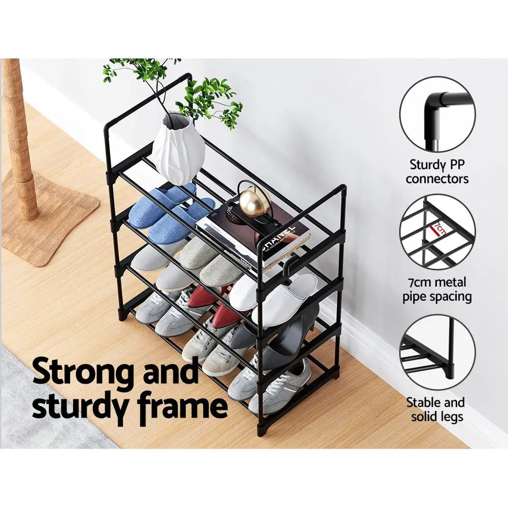 Artiss Shoe Rack Stackable Shelves 4 Tiers 55cm Shoes Storage Stand Black - Furniture > Living Room