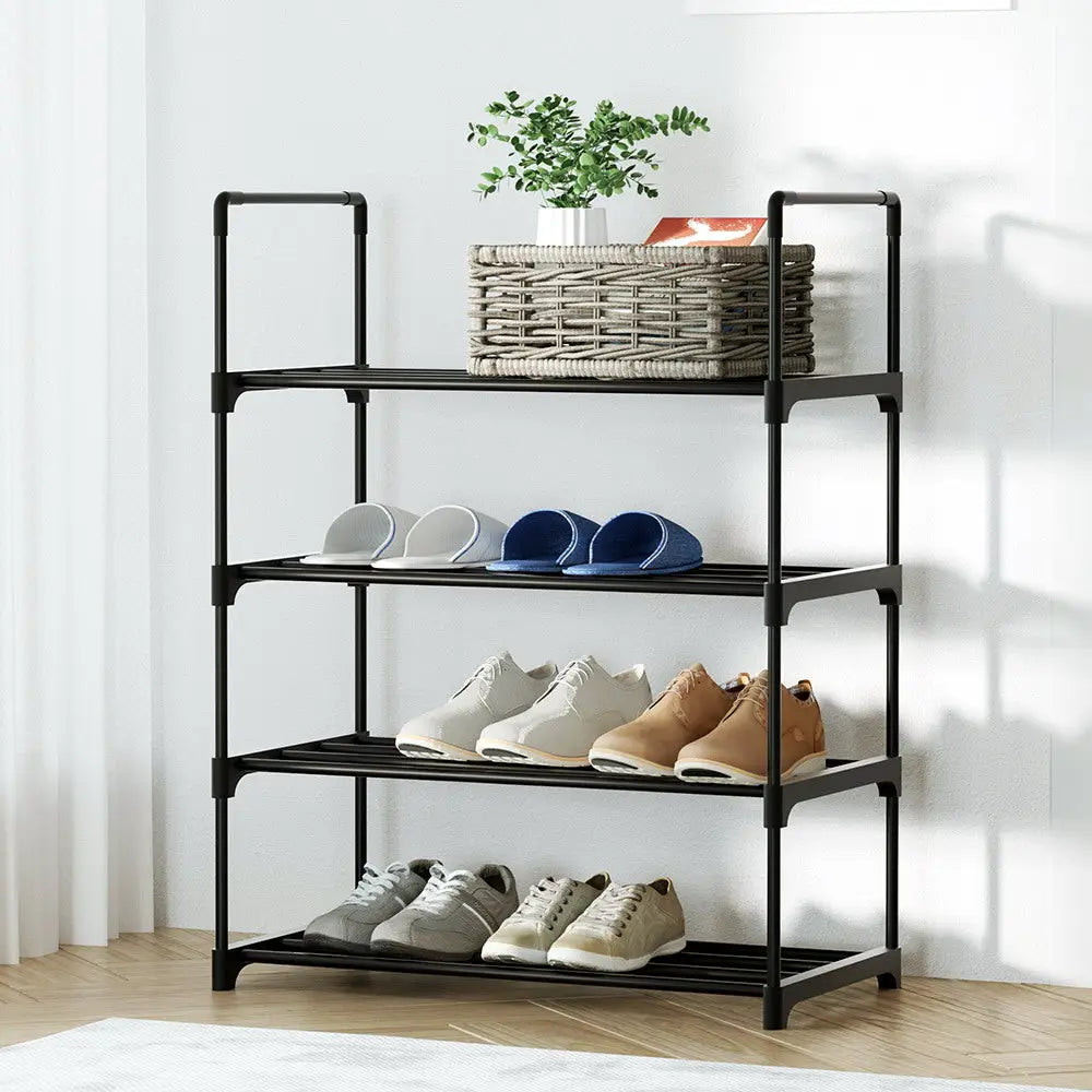 Artiss Shoe Rack Stackable Shelves 4 Tiers 55cm Shoes Storage Stand Black - Furniture > Living Room
