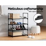 Artiss Shoe Rack Stackable Shelves 4 Tiers 55cm Shoes Storage Stand Black - Furniture > Living Room