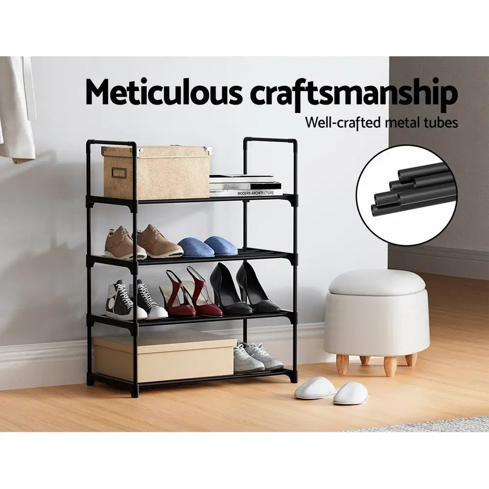 Artiss Shoe Rack Stackable Shelves 4 Tiers 55cm Shoes Storage Stand Black - Furniture > Living Room