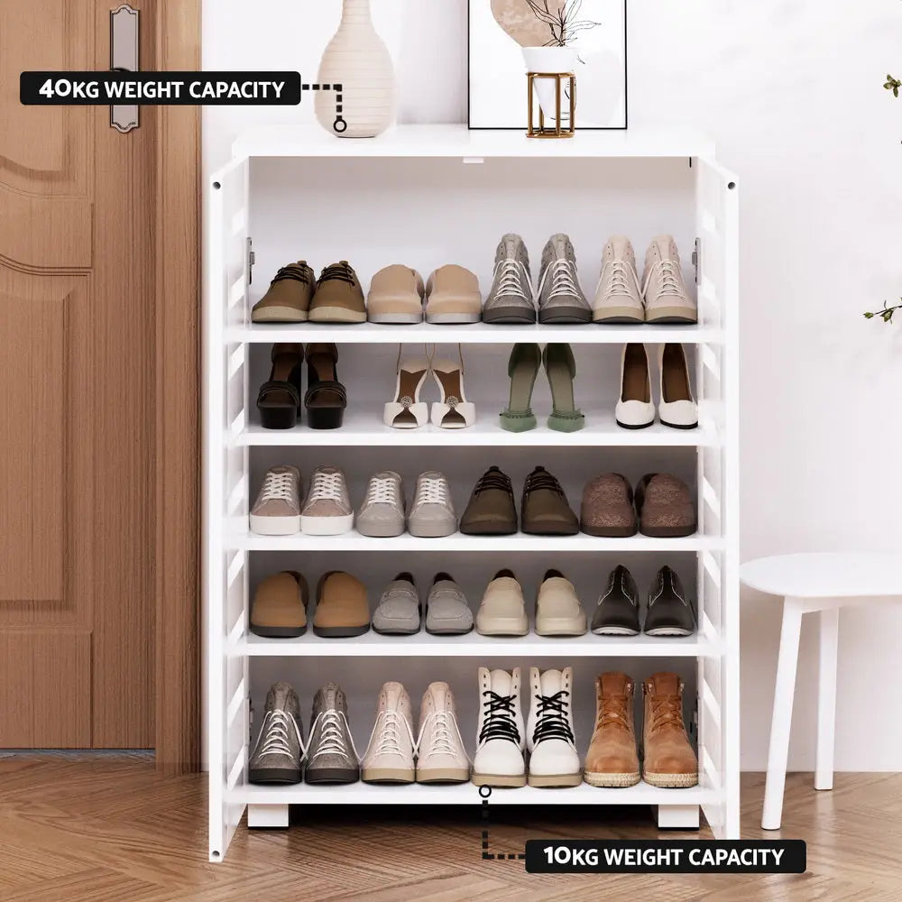Artiss Shoe Rack Storage Cabinet 20 Pairs 5-tier White Alster - Furniture > Living Room > Shoe Storage