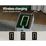 Artiss Smart Bedside Table 2 Drawers with Wireless Charging Ports LED Grey AIDA - Furniture > Bedroom