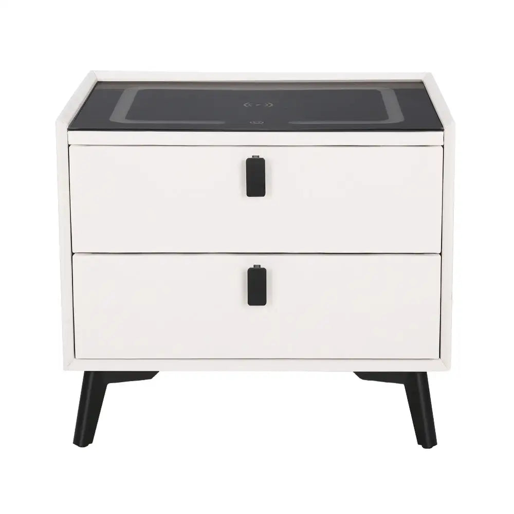 Artiss Smart Bedside Table 2 Drawers with Wireless Charging Ports LED White AIKA - Furniture > Bedroom