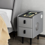 Artiss Smart Bedside Table 2 Drawers with Wireless Charging Ports LED Grey AIDA - Furniture > Bedroom