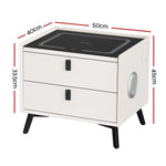 Artiss Smart Bedside Table 2 Drawers with Wireless Charging Ports LED White AIKA - Furniture > Bedroom