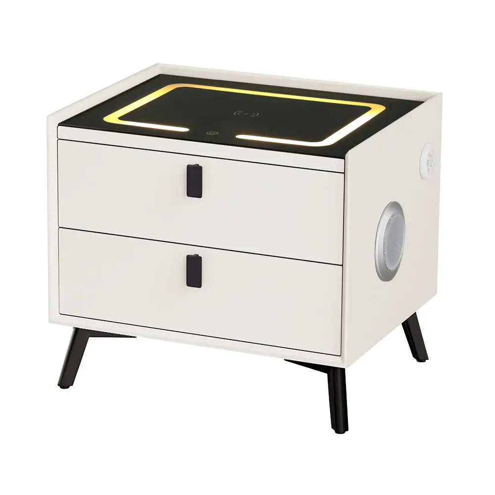 Artiss Smart Bedside Table 2 Drawers with Wireless Charging Ports LED White AIKA - Furniture > Bedroom