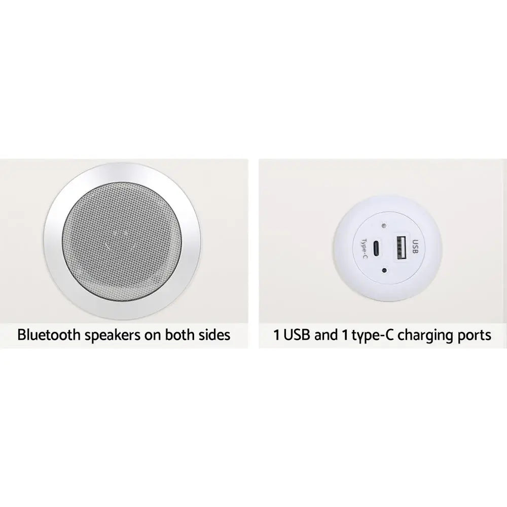 Artiss Smart Bedside Table 2 Drawers with Wireless Charging Ports LED White AIKA - Furniture > Bedroom