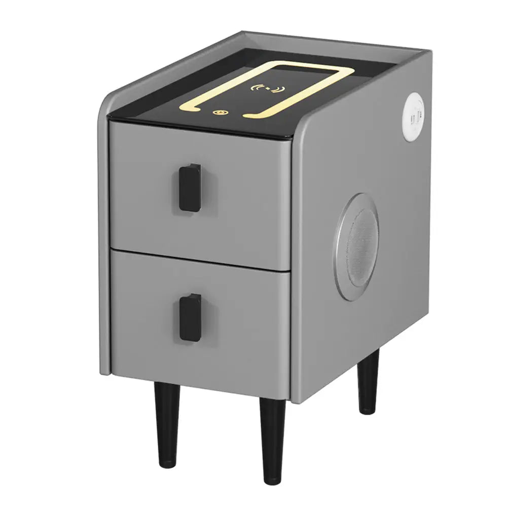 Artiss Smart Bedside Table 2 Drawers with Wireless Charging Ports LED Grey AIDA - Furniture > Bedroom