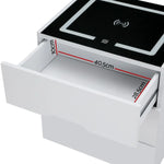 Artiss Smart Bedside Table 3 Drawers with Wireless Charging Ports LED White ADAD - Furniture > Bedroom > Bedside Tables