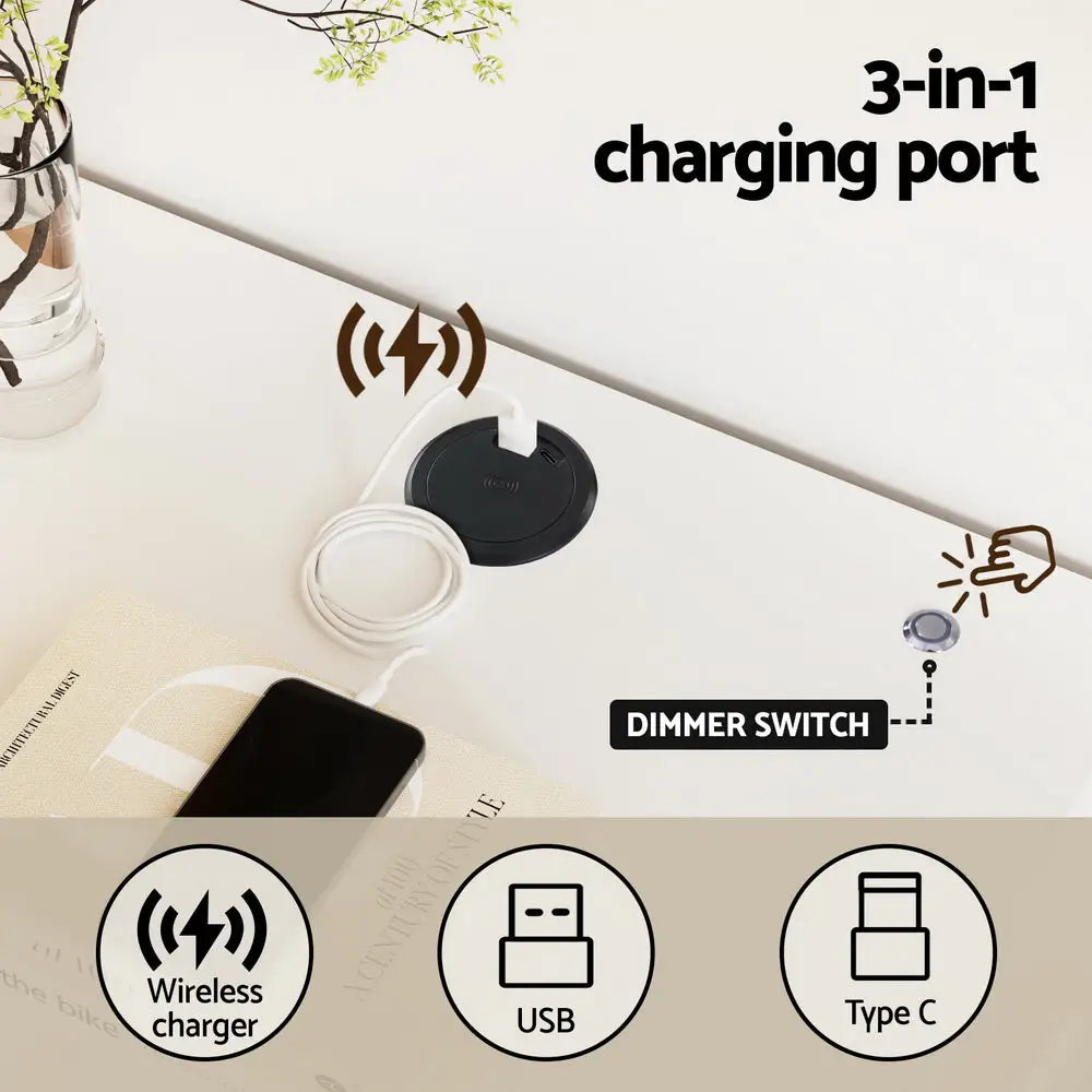 Artiss Smart Bedside Table LED Wireless Charging Ada - Furniture > Bedroom > Bedside Tables