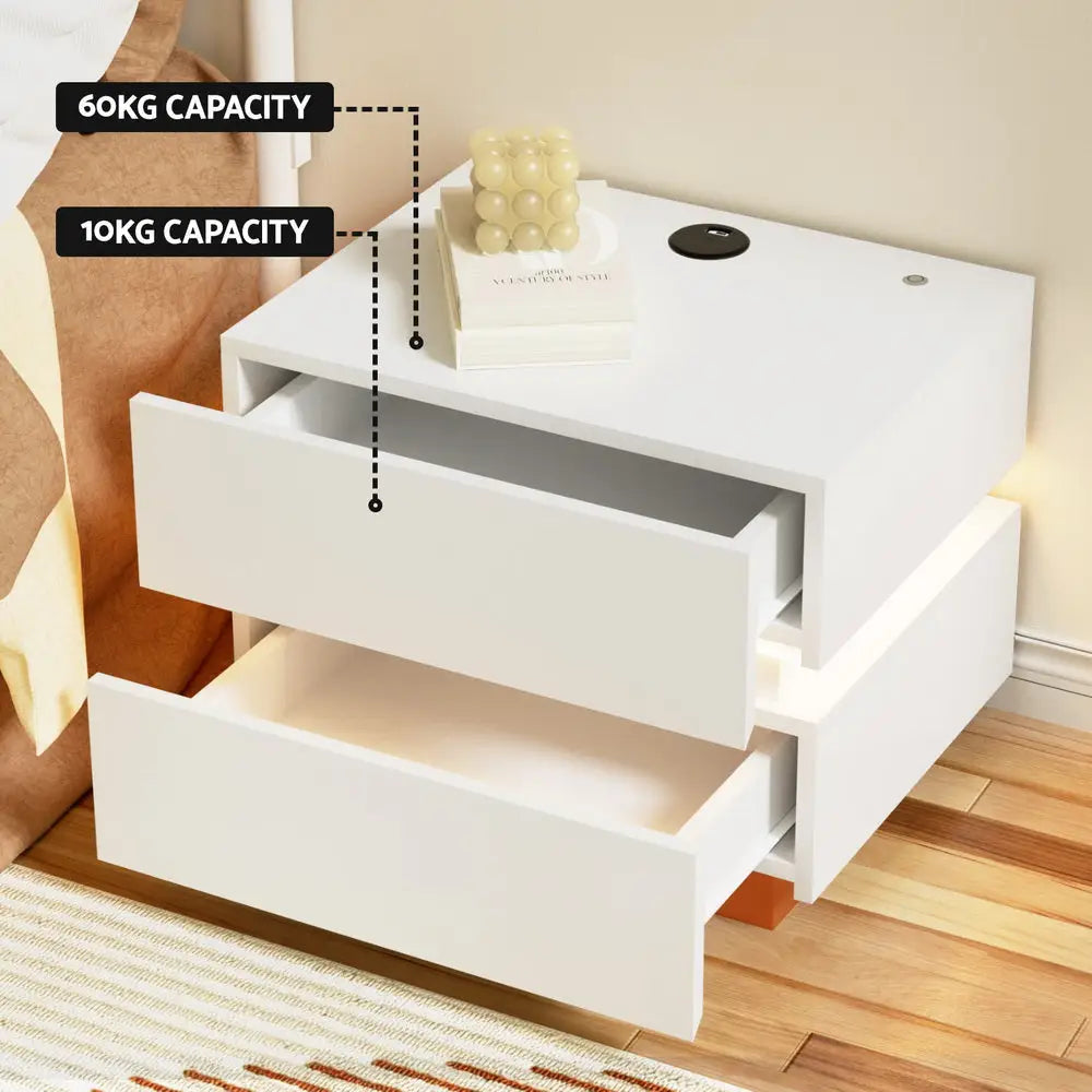 Artiss Smart Bedside Table LED Wireless Charging Ada - Furniture > Bedroom > Bedside Tables
