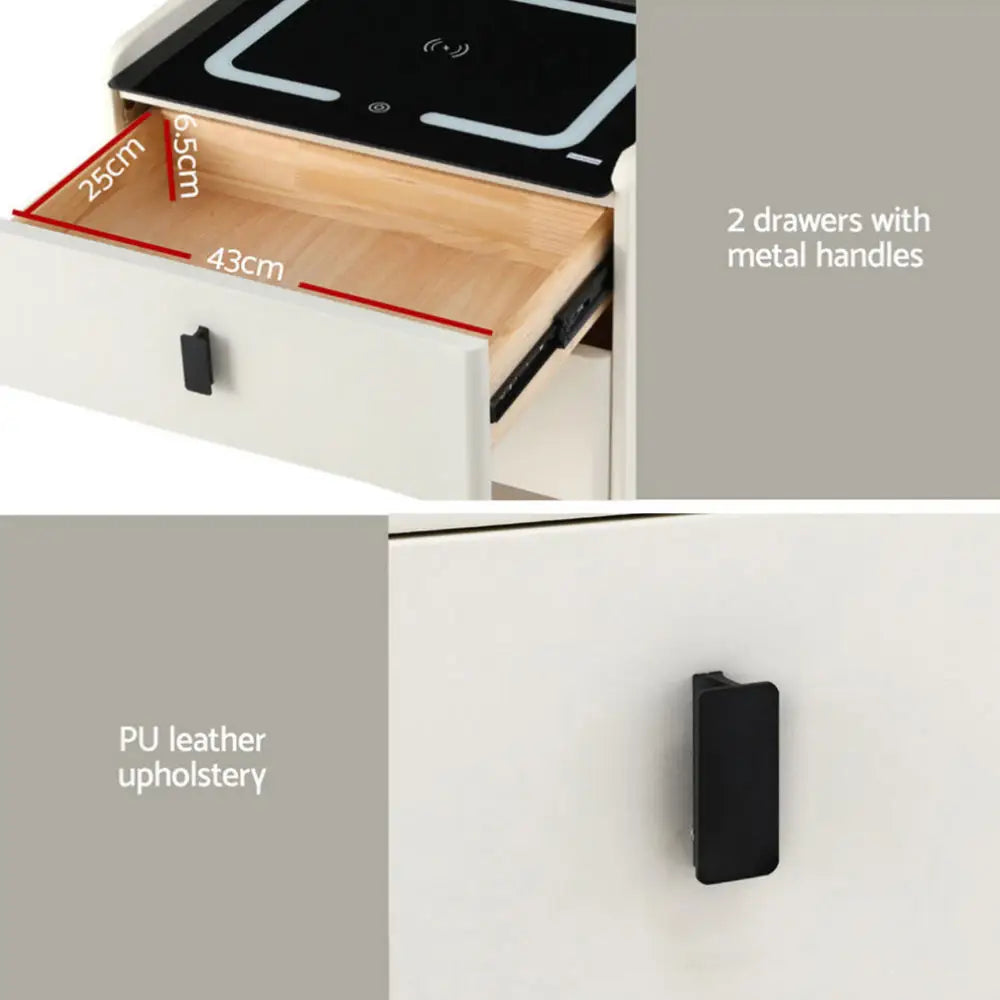 Artiss Smart Bedside Table Wireless Charging - BESS White - Furniture > Bedroom > Bedside Tables
