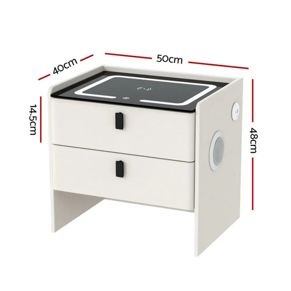Artiss Smart Bedside Table Wireless Charging - BESS White - Furniture > Bedroom > Bedside Tables