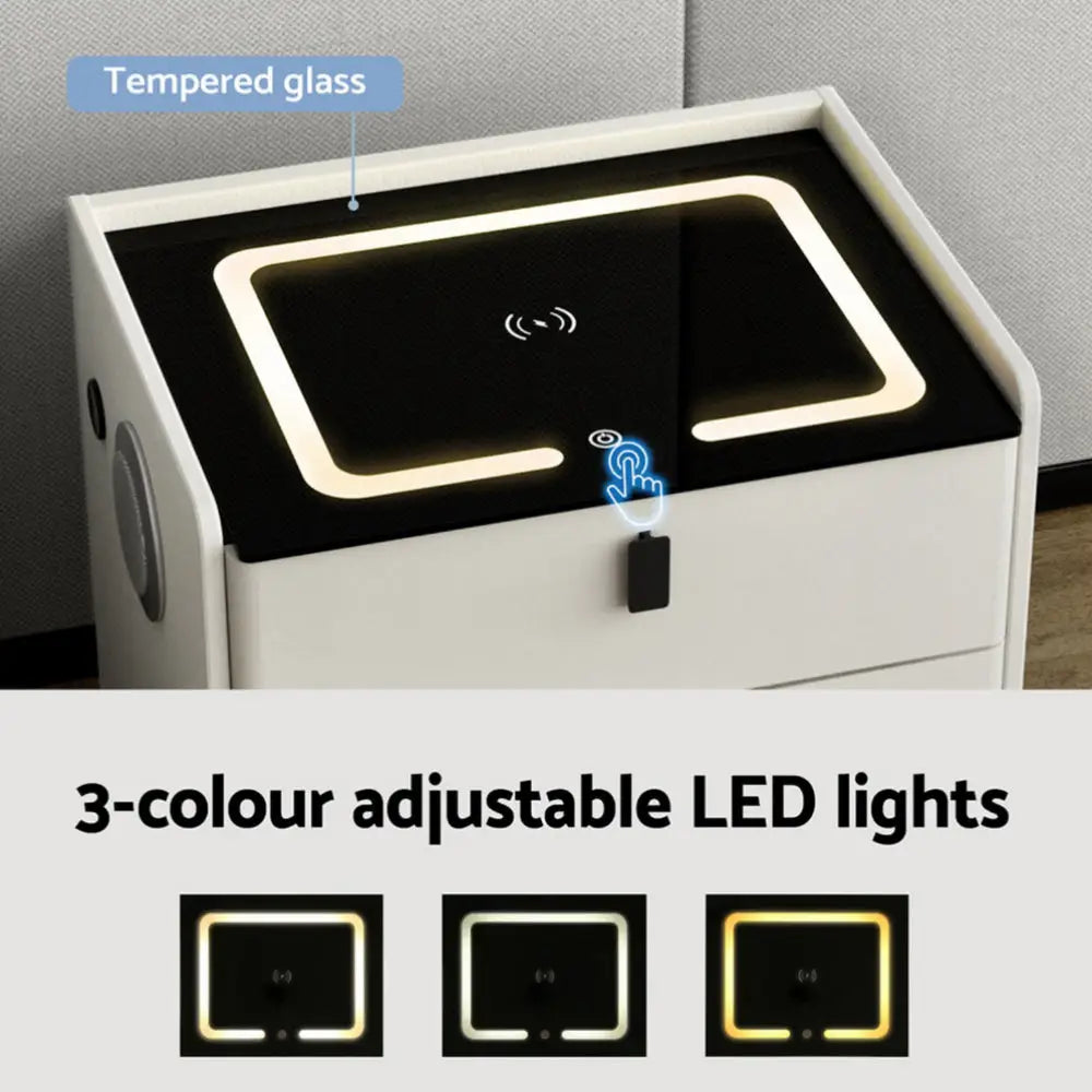 Artiss Smart Bedside Table Wireless Charging - BESS White - Furniture > Bedroom > Bedside Tables
