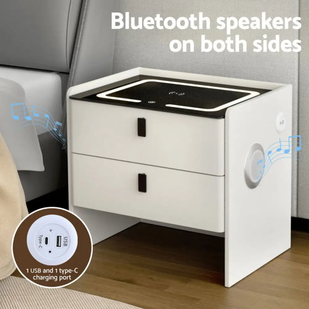 Artiss Smart Bedside Table Wireless Charging - BESS White - Furniture > Bedroom > Bedside Tables