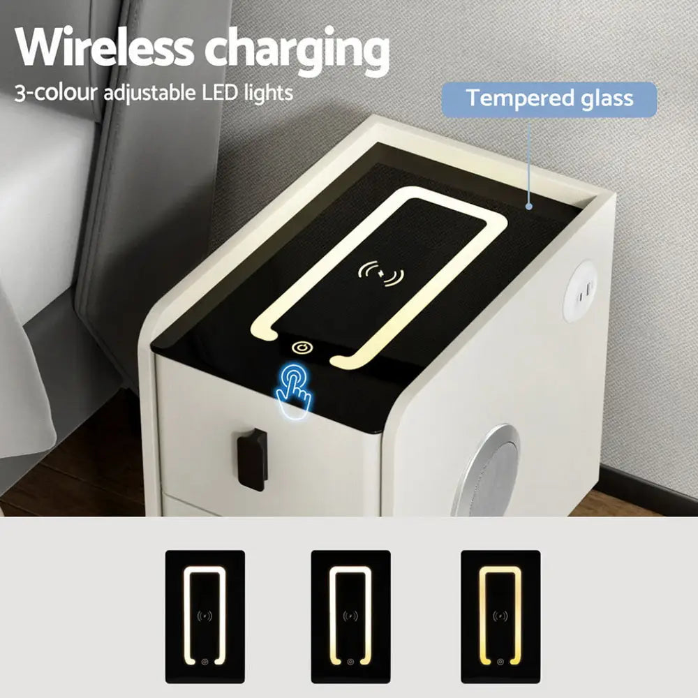 Artiss Smart Bedside Table with Wireless Charging - AIDA White - Furniture > Bedroom > Bedside Tables