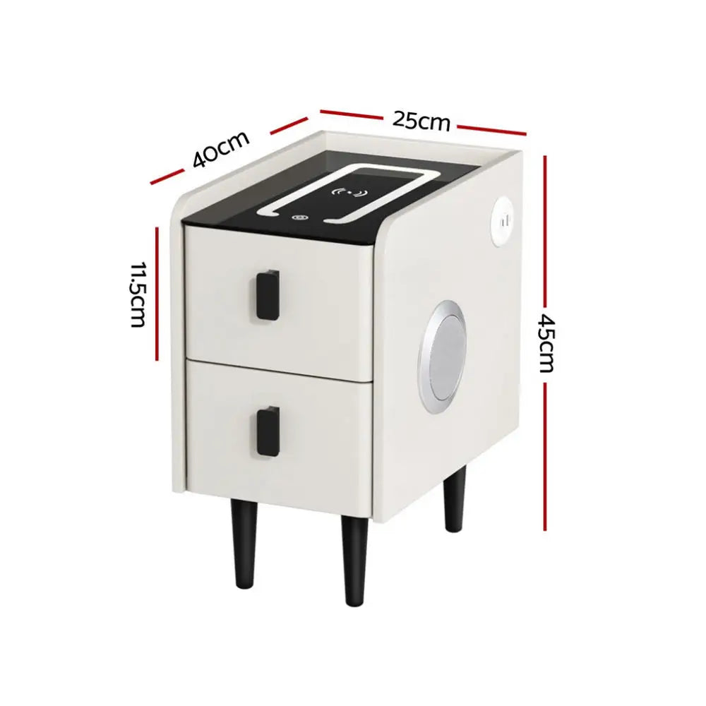 Artiss Smart Bedside Table with Wireless Charging - AIDA White - Furniture > Bedroom > Bedside Tables