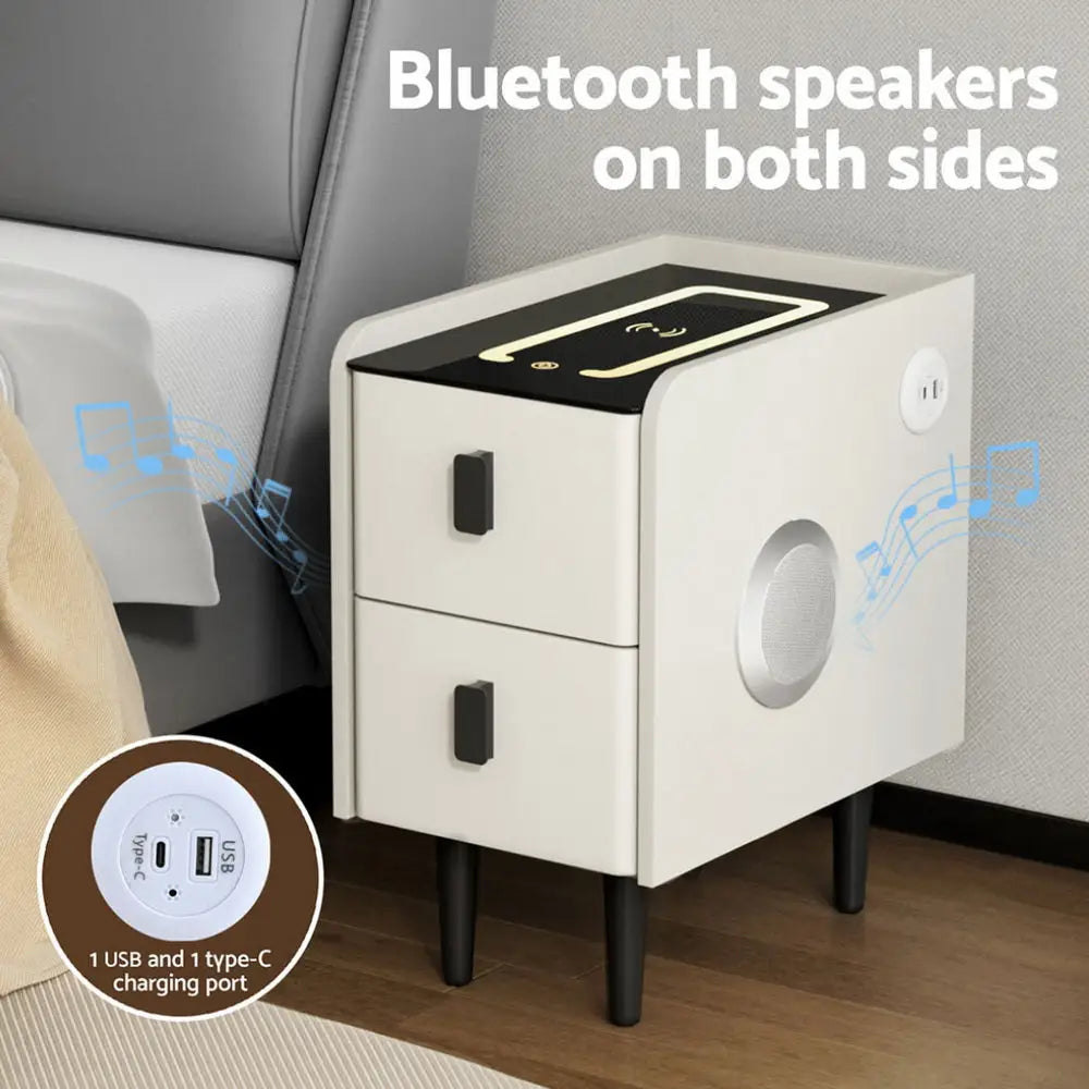 Artiss Smart Bedside Table with Wireless Charging - AIDA White - Furniture > Bedroom > Bedside Tables