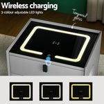 Artiss Smart Bedside Table with Wireless Charging - AIKA Grey - Furniture > Bedroom > Bedside Tables