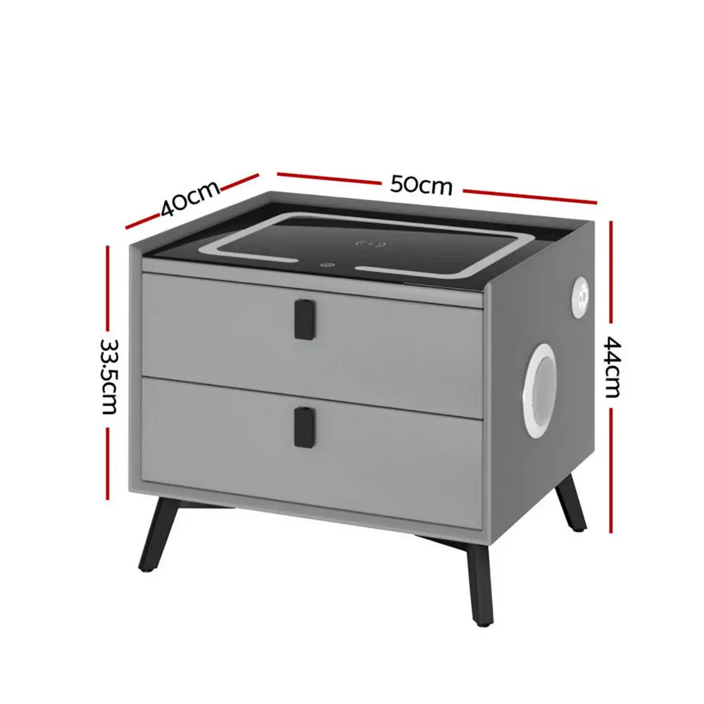 Artiss Smart Bedside Table with Wireless Charging - AIKA Grey - Furniture > Bedroom > Bedside Tables