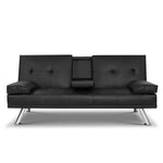 Artiss Sofa Bed 168CM Black PU Leather - Furniture > Sofas