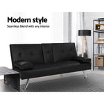 Artiss Sofa Bed 168CM Black PU Leather - Furniture > Sofas