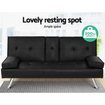 Artiss Sofa Bed 168CM Black PU Leather - Furniture > Sofas