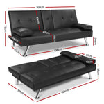 Artiss Sofa Bed 168CM Black PU Leather - Furniture > Sofas