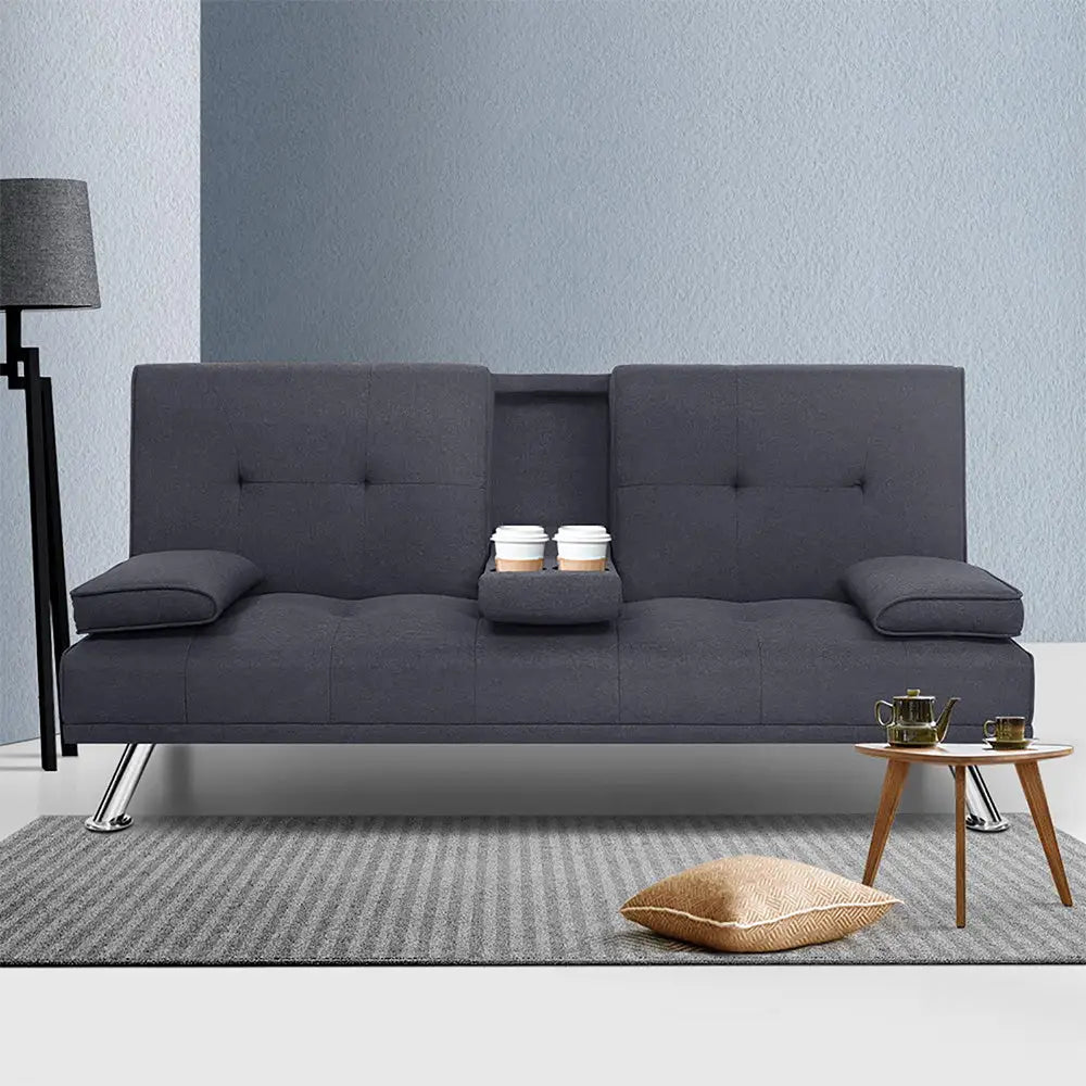 Artiss Sofa Bed 175CM Dark Grey Fabric - Furniture > Sofas
