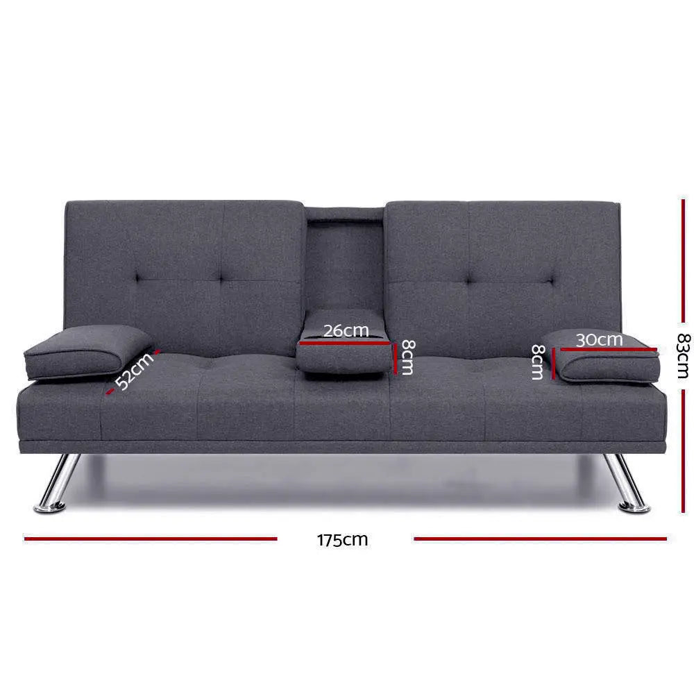 Artiss Sofa Bed 175CM Dark Grey Fabric - Furniture > Sofas