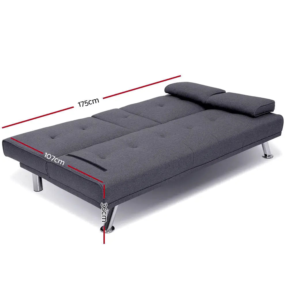 Artiss Sofa Bed 175CM Dark Grey Fabric - Furniture > Sofas