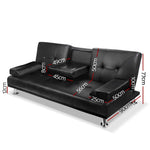 Artiss Sofa Bed 188CM Black PU Leather - Furniture > Sofas
