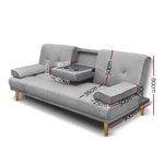 Artiss Sofa Bed 188CM Grey Faux Linen - Furniture > Sofas
