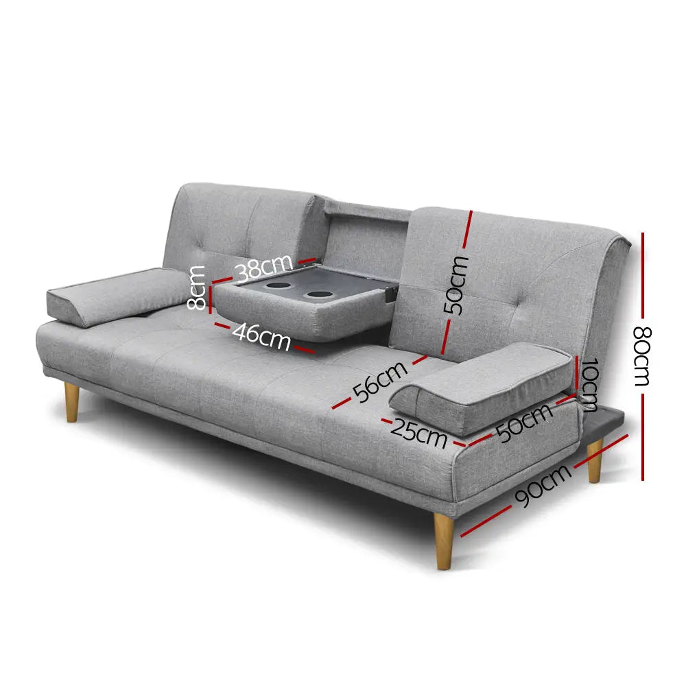 Artiss Sofa Bed 188CM Grey Faux Linen - Furniture > Sofas