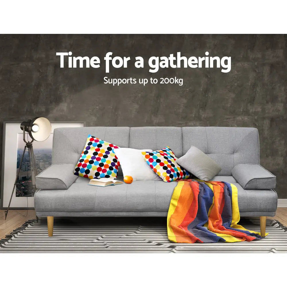 Artiss Sofa Bed 188CM Grey Faux Linen - Furniture > Sofas