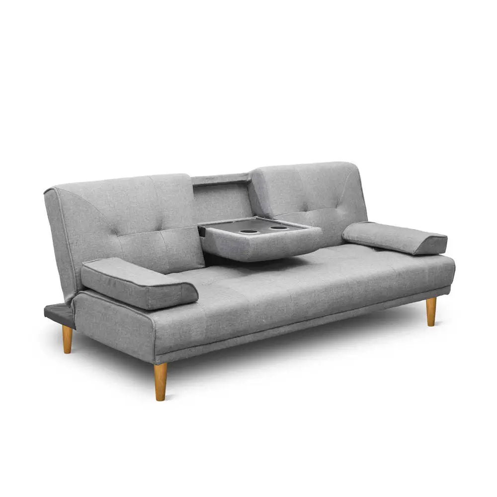 Artiss Sofa Bed 188CM Grey Faux Linen - Furniture > Sofas