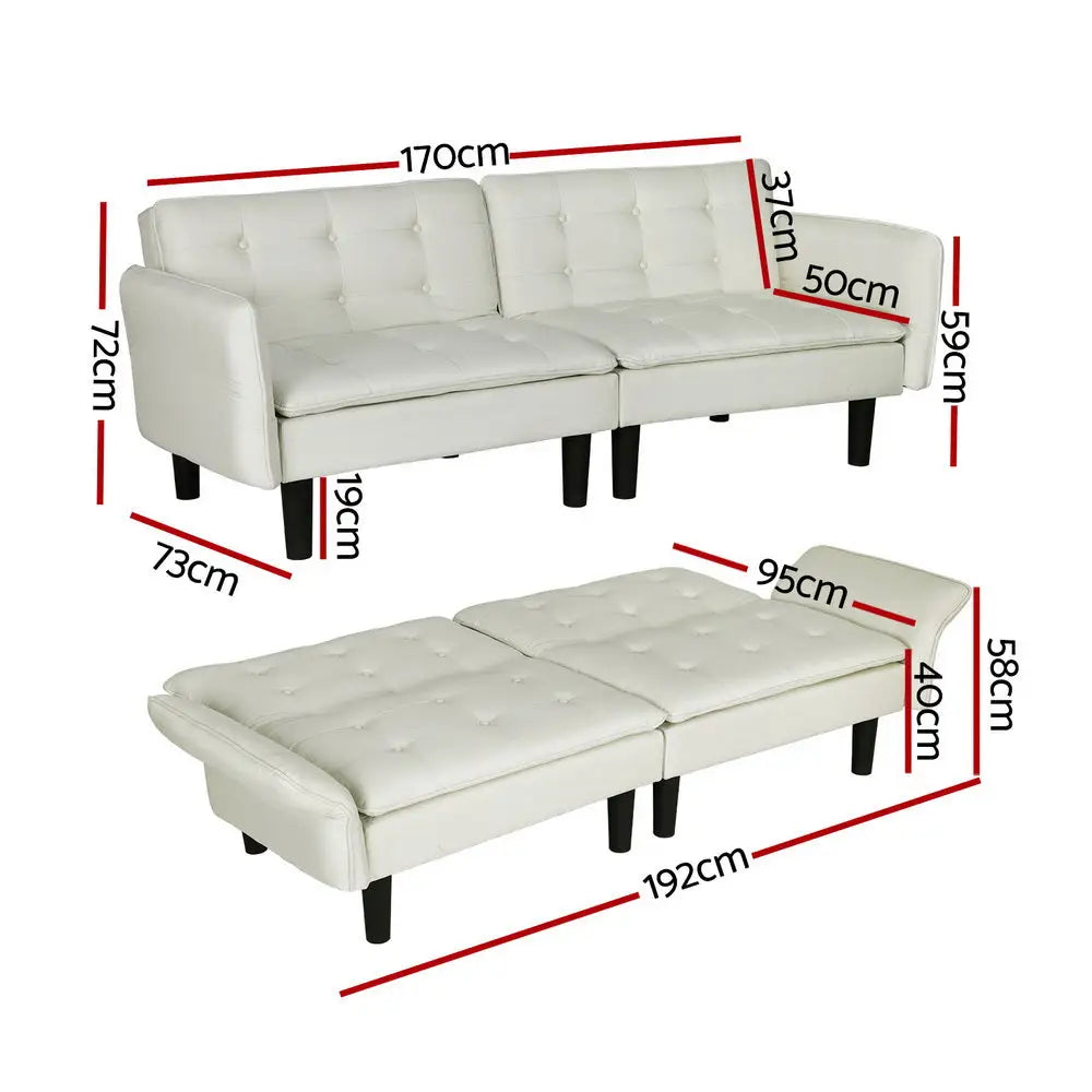 Artiss Sofa Bed 192CM Beige Faux Linen Fabric - Furniture > Living Room