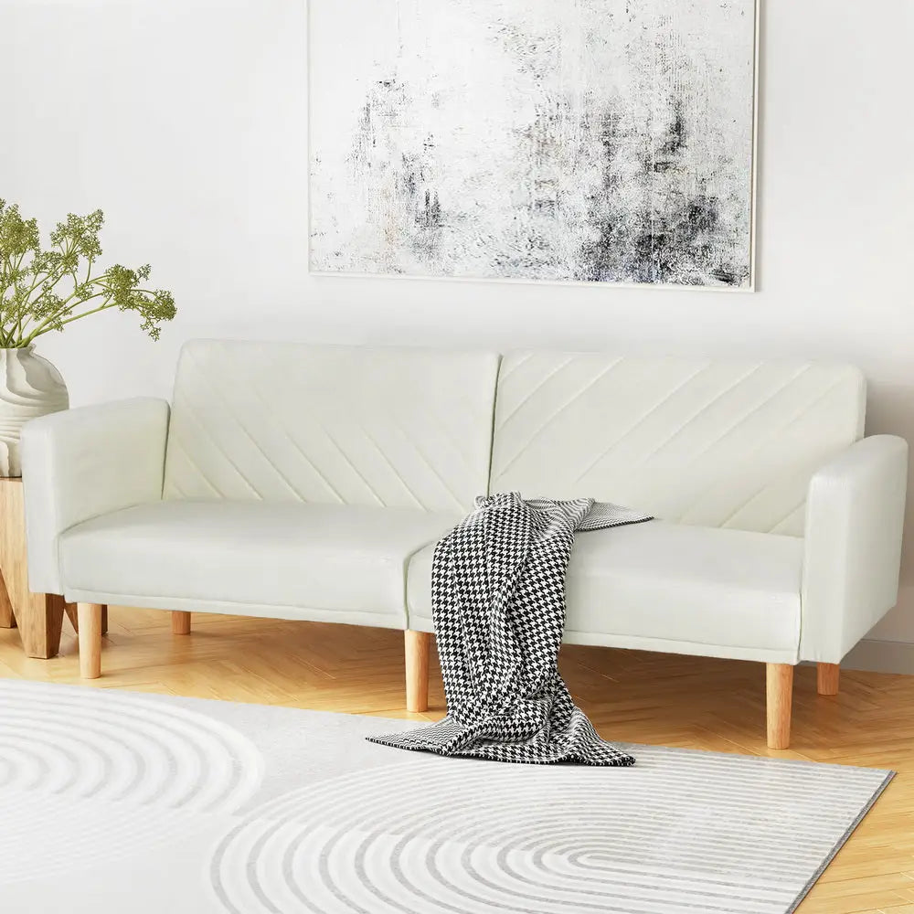 Artiss Sofa Bed 195CM Beige Faux Linen - Furniture > Living Room
