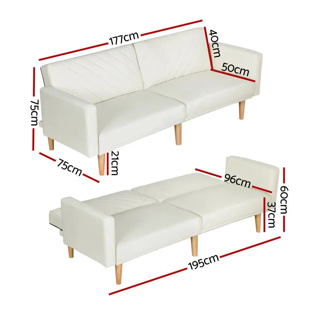 Artiss Sofa Bed 195CM Beige Faux Linen - Furniture > Living Room