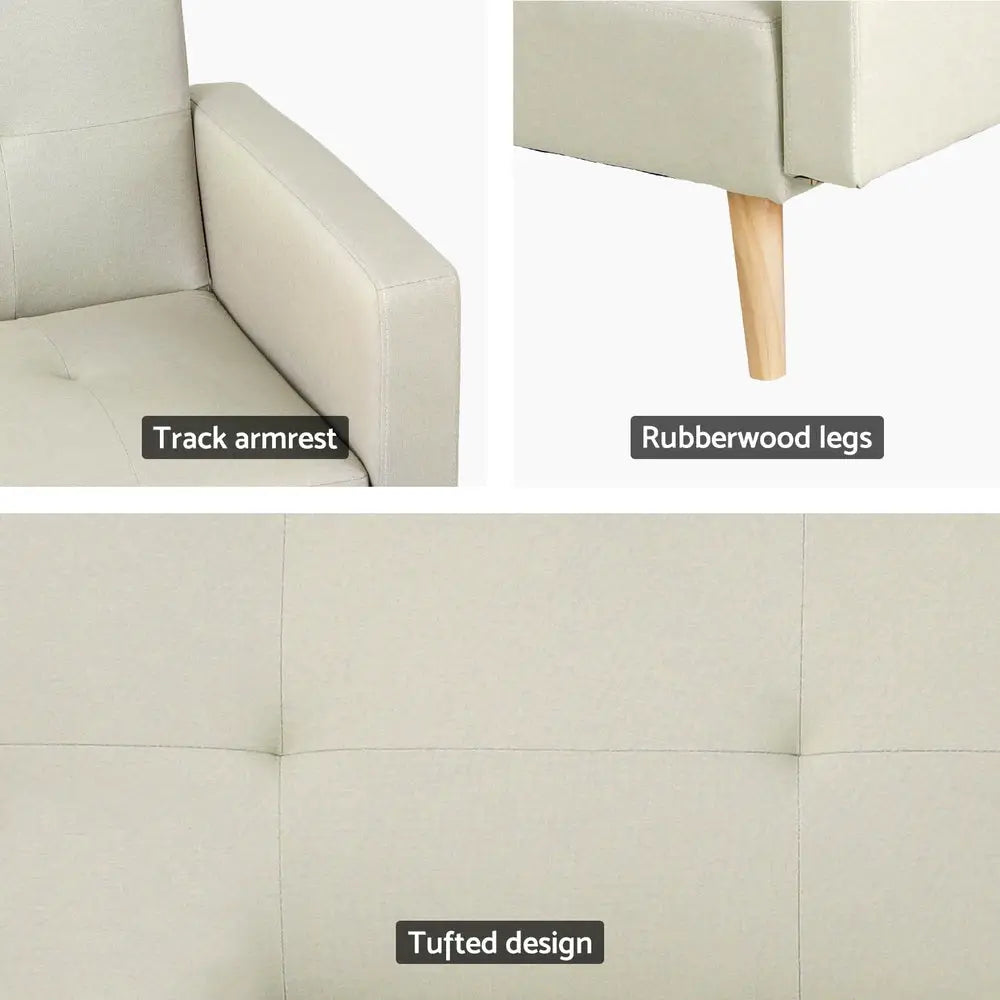 Artiss Sofa Bed Ottoman 200CM Beige Faux Linen - Furniture > Living Room