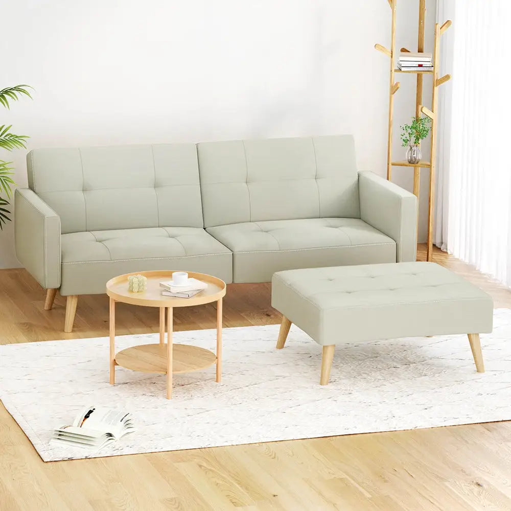 Artiss Sofa Bed Ottoman 200CM Beige Faux Linen - Furniture > Living Room