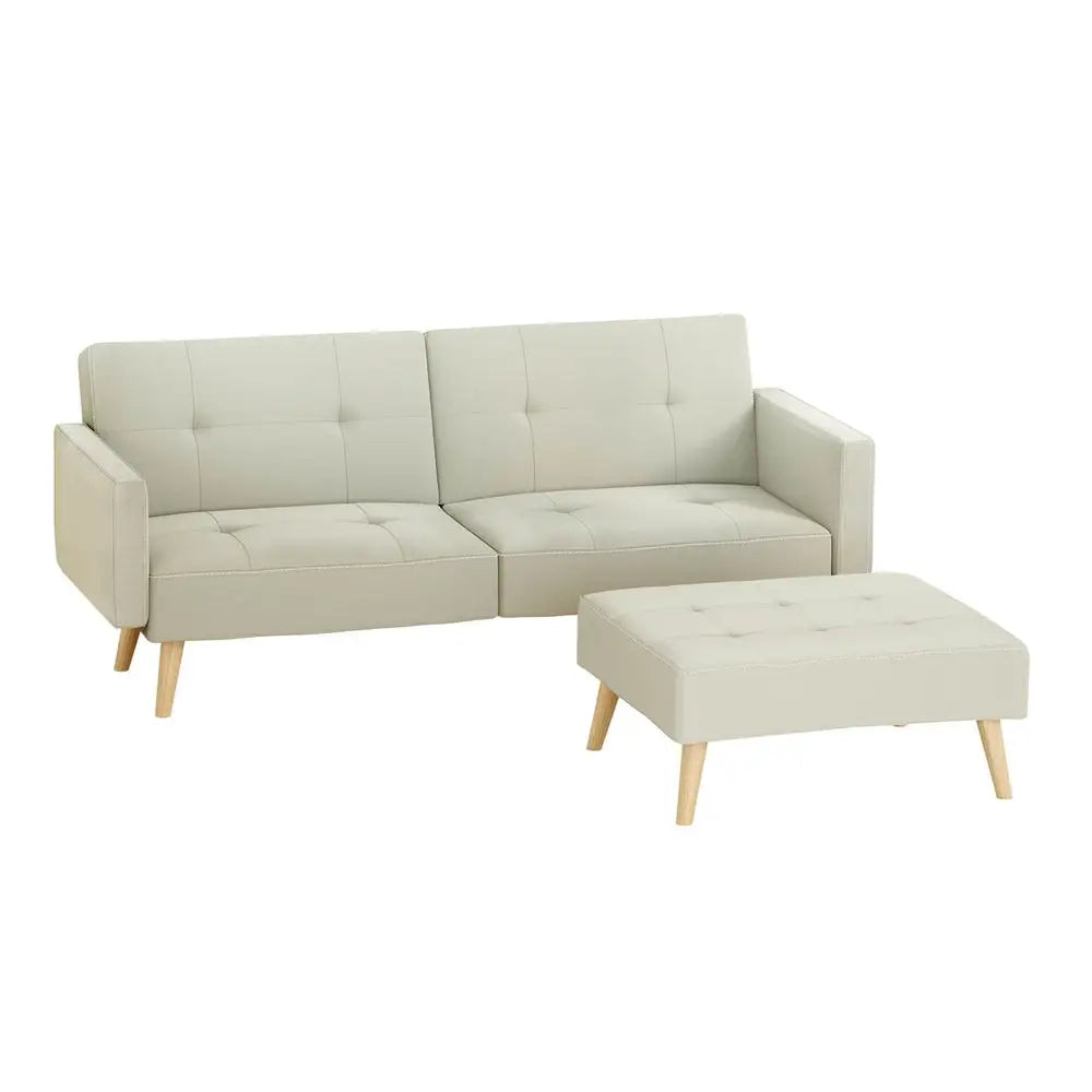 Artiss Sofa Bed Ottoman 200CM Beige Faux Linen - Furniture > Living Room