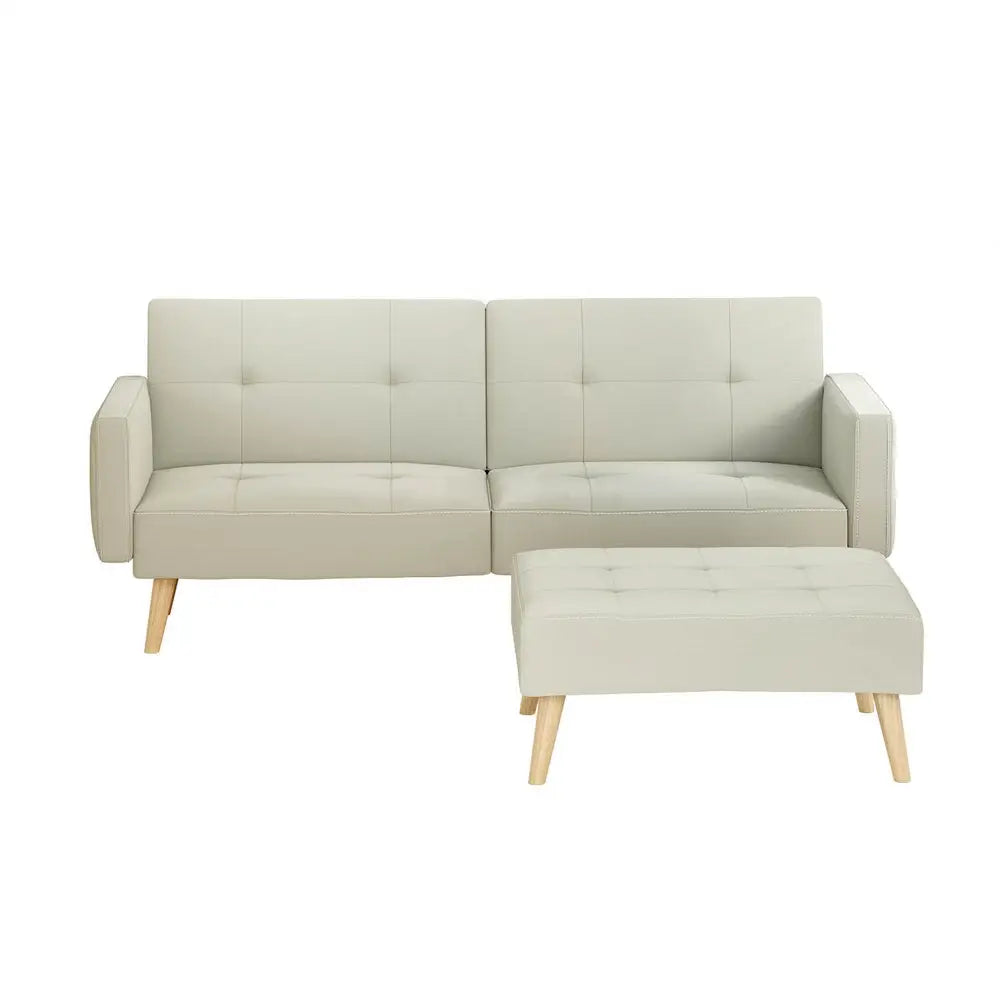 Artiss Sofa Bed Ottoman 200CM Beige Faux Linen - Furniture > Living Room