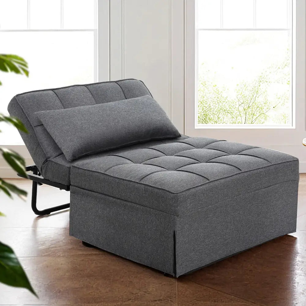 Artiss Sofa Bed Ottoman Pillow Folding Linen Grey Siyi - Furniture > Sofas > Sofas & Sofa Beds