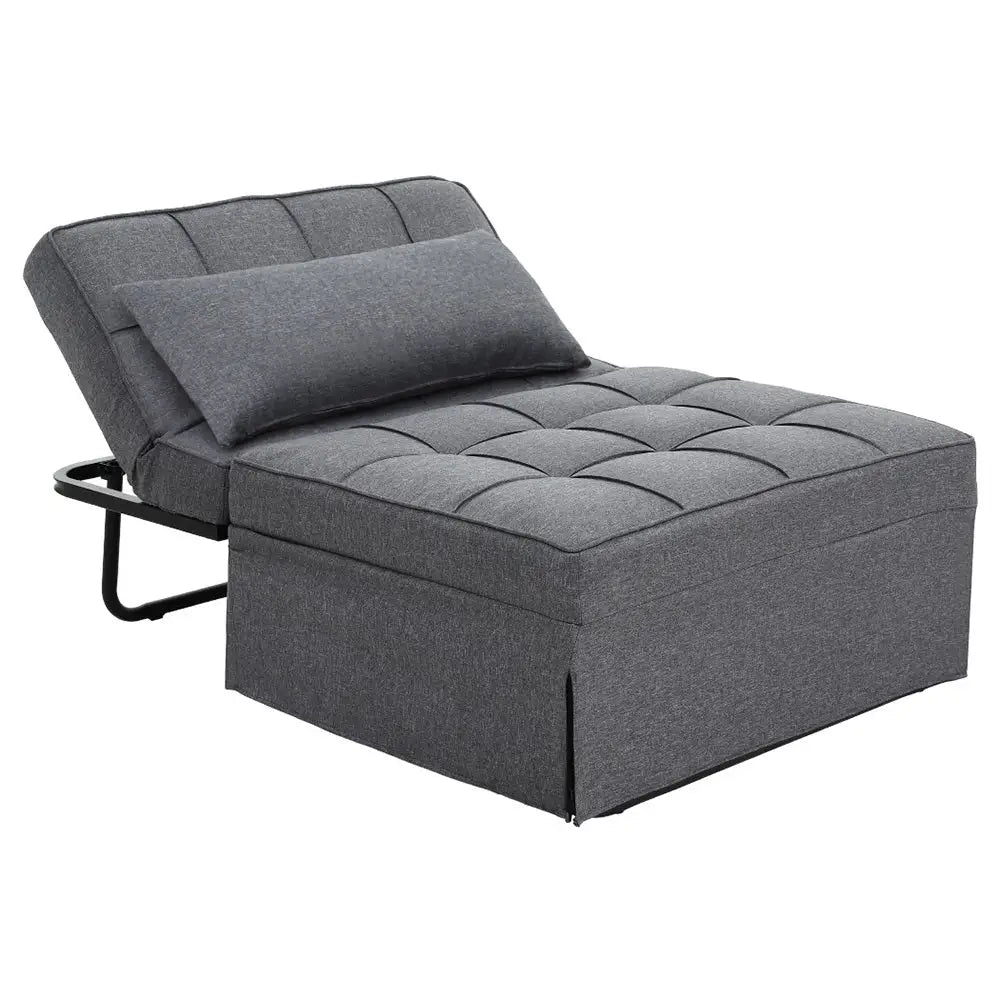 Artiss Sofa Bed Ottoman Pillow Folding Linen Grey Siyi - Furniture > Sofas > Sofas & Sofa Beds