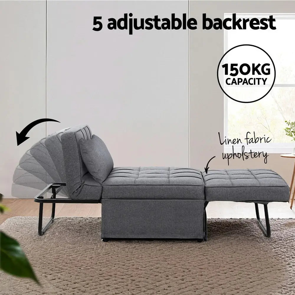 Artiss Sofa Bed Ottoman Pillow Folding Linen Grey Siyi - Furniture > Sofas > Sofas & Sofa Beds