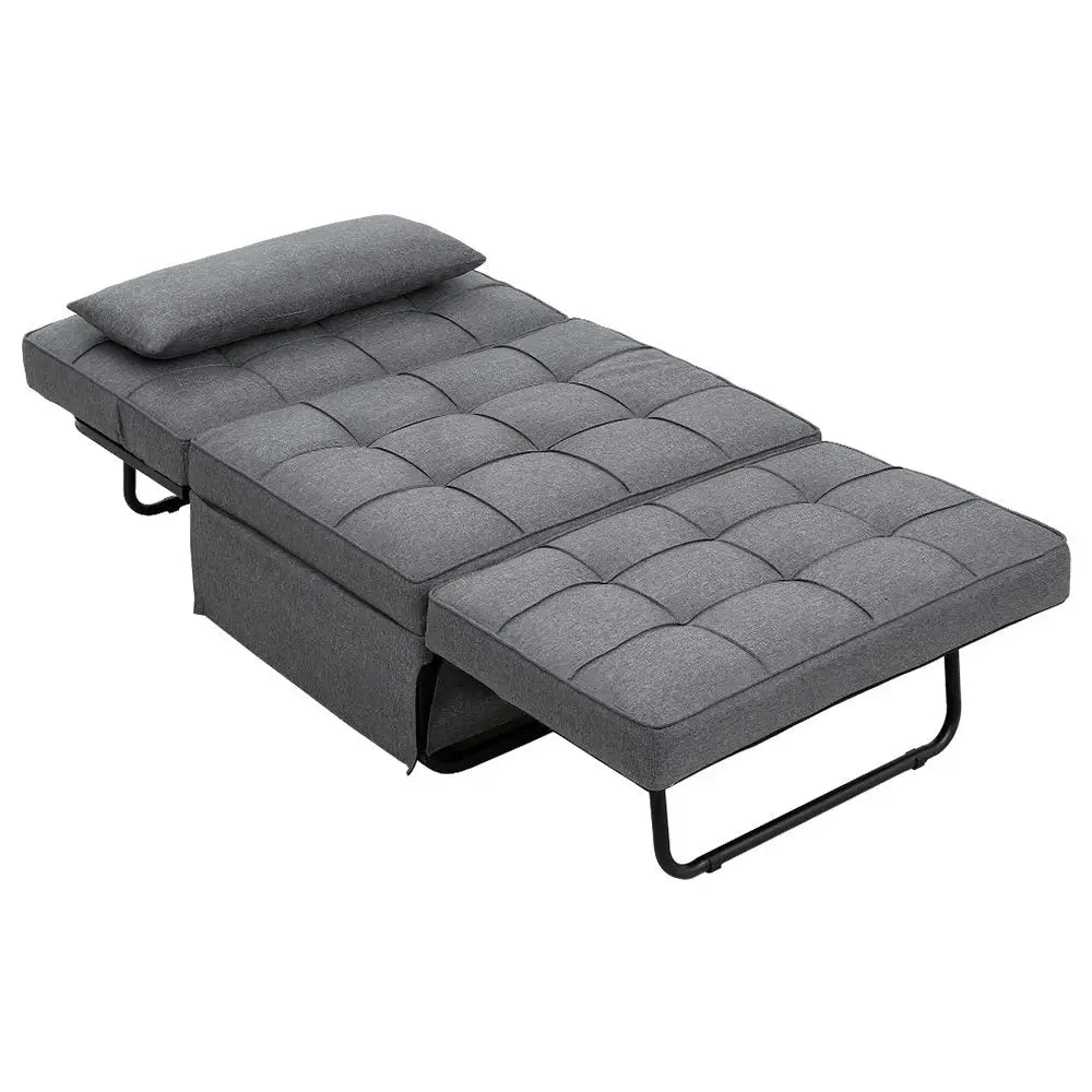 Artiss Sofa Bed Ottoman Pillow Folding Linen Grey Siyi - Furniture > Sofas > Sofas & Sofa Beds