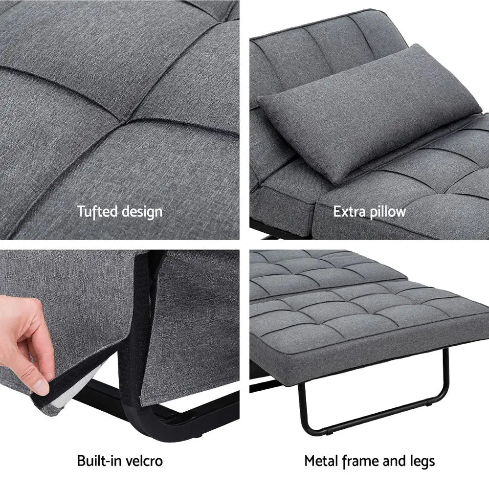 Artiss Sofa Bed Ottoman Pillow Folding Linen Grey Siyi - Furniture > Sofas > Sofas & Sofa Beds